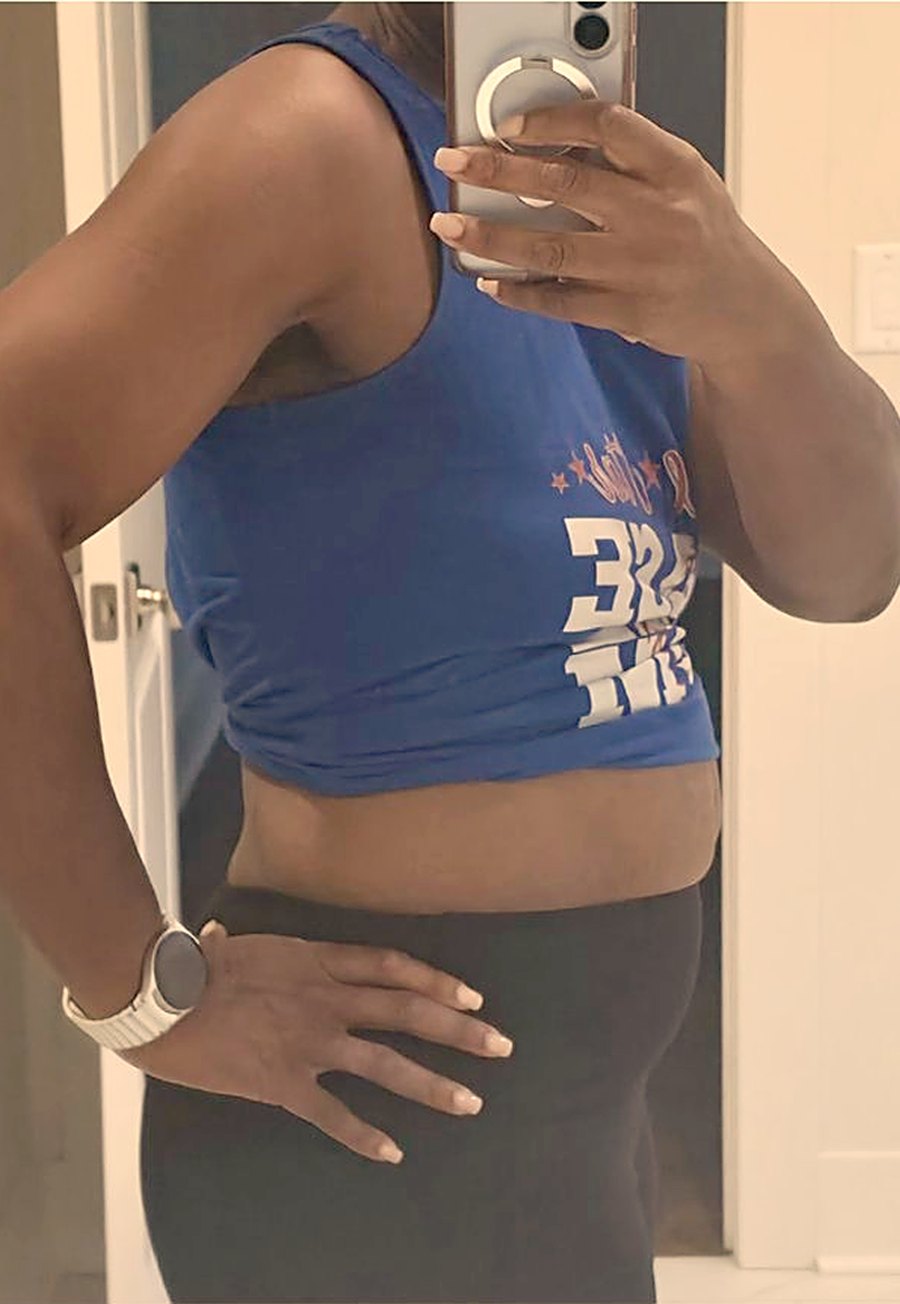 The same member on Day 42 of her second cohort at 190.6 pounds, having started that cohort at 202.0 pounds.